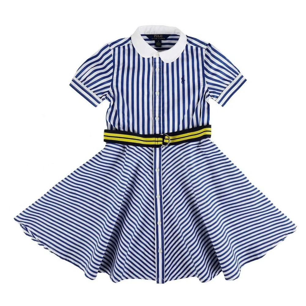 Ralph Lauren Striped Poplin Dress in Blue White Yellow baby infant size 9 months